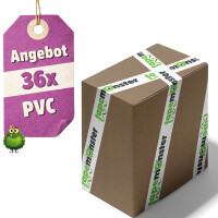 36x PVC adhesive tape with logo starter pack - 1-color- 50 mm x 66 m - white - with natural adhesive