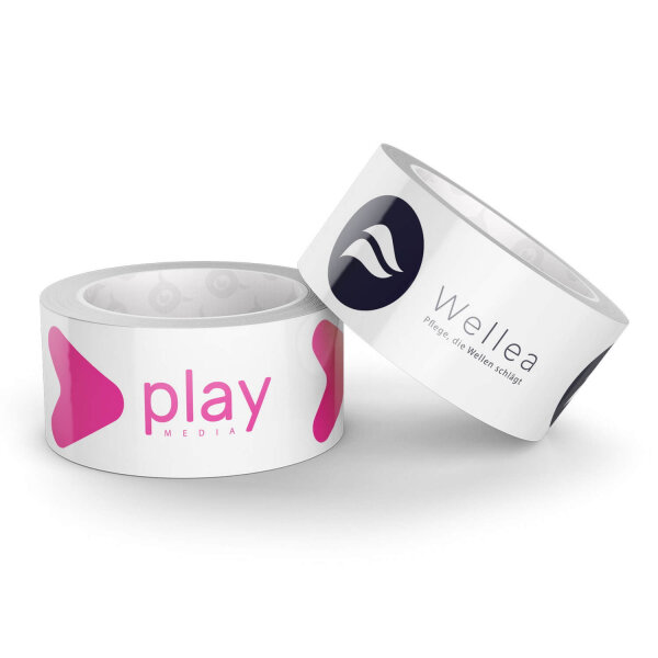PP Klebeband mit Logo · Premium Silent · 1-farbig · 50 mm x 66 m · Weiß