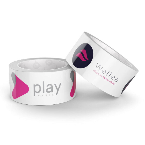 Nastro PP con logo · Premium Silent · 2 colori · 50 mm x 66 m · Bianco