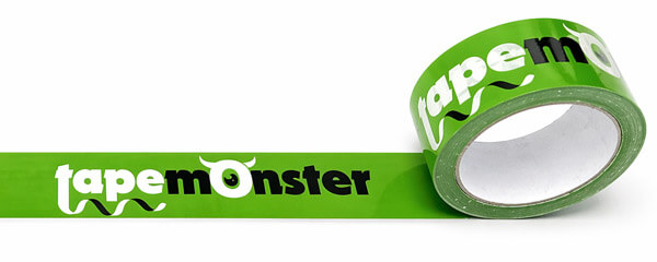 Example: packing tape printed with a sleeve plate – continuous background color without any visible seam