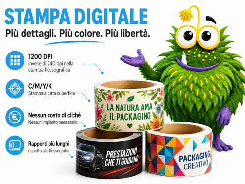 Tre rotoli di nastro PP con i loro punti di forza