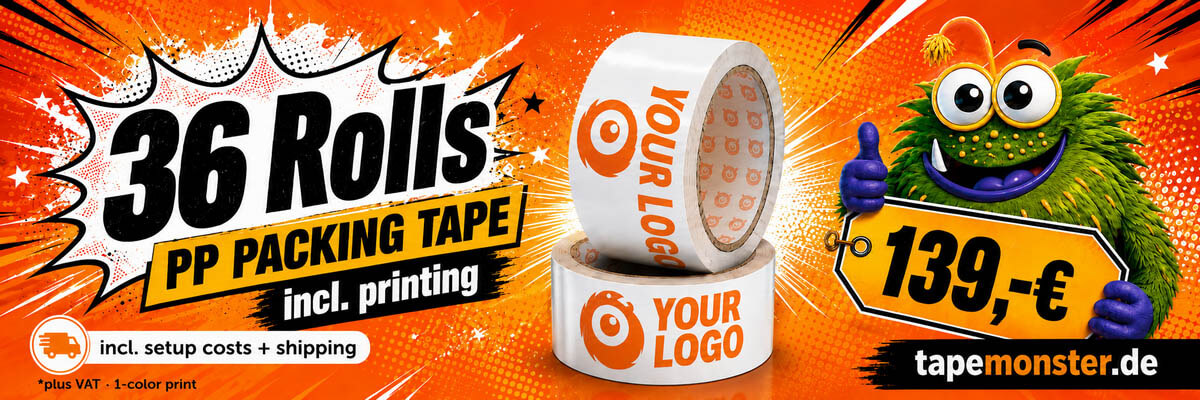 Monster Deal starter pack: custom printed PP tape 48 mm × 66 m for €139