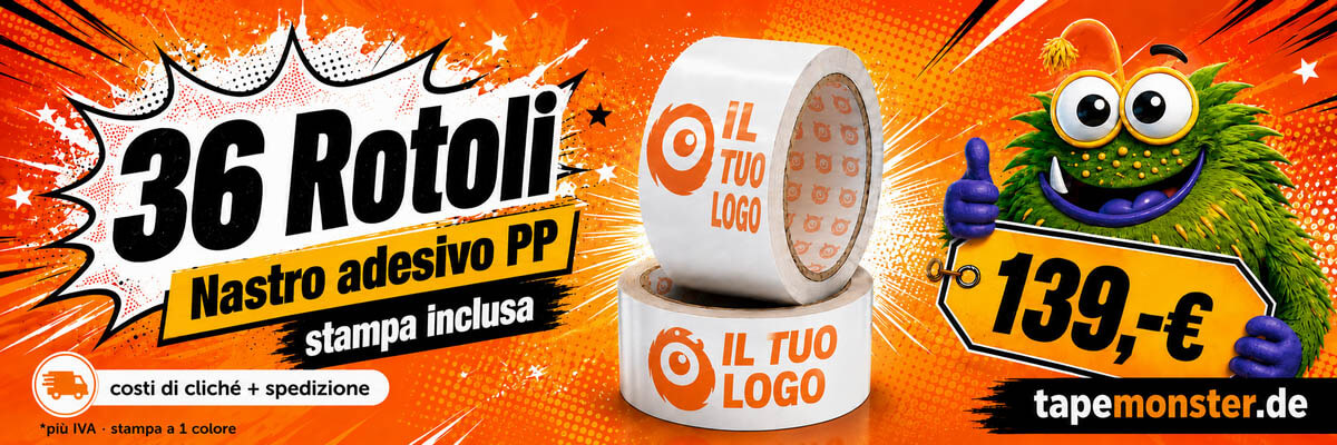 Pacchetto iniziale Monster Deal: nastro PP personalizzato 48 mm × 66 m a 139 €