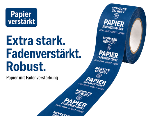 Fadenverstärktes Papier-Klebeband mit Logo — Glasfaserverstärkung für schwere Pakete bis 35 kg