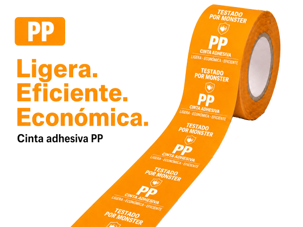 Cinta PP personalizada con logo — monocolor en un rollo marrón, solución todoterreno para envíos