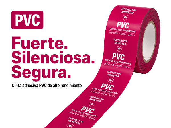 Cinta PVC personalizada en rosa con una impresión blanca — fuerte, silenciosa y segura, con la marca Tapemonster