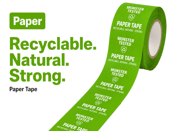 Custom printed paper tape with logo — sustainable packaging solution, 100% recyclable