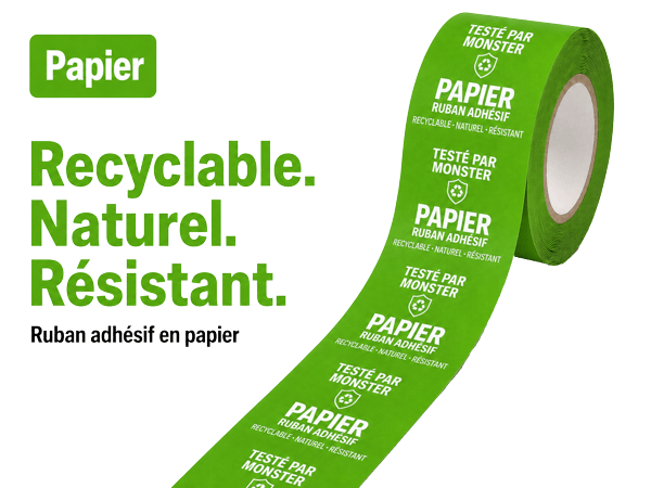 Ruban papier imprimé avec logo — solution d'emballage durable, 100 % recyclable