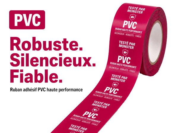 Ruban PVC imprimé en rose avec une impression blanche — solide, silencieux et sûr, avec le branding Tapemonster