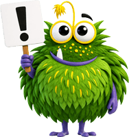 Monster Möh holding a sign with an exclamation mark